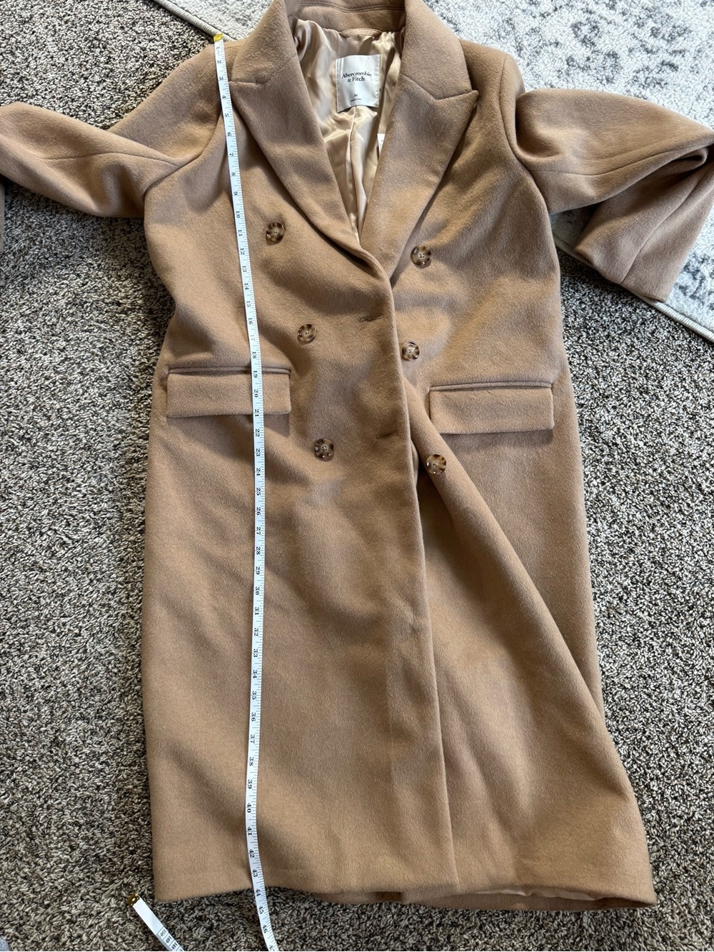 Abercrombie & Fitch Double-Breasted Camel Long Coat - Picture 4 of 10